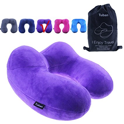 Cage-YYL New Multi Function Design - Soft Velvet Inflatable Travel Neck Pillow,Patented design is Ergonomic,360° all round support and protect your neck.(Purple)