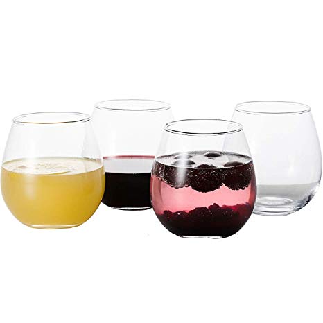 GoodGlassware Stemless Wine Glasses (Set Of 4) 15 oz - Crystal Clear Clarity, Classic Bowl Design Perfect for Red and White Wines - Lead Free, Dishwasher Safe, All-Purpose Tumblers