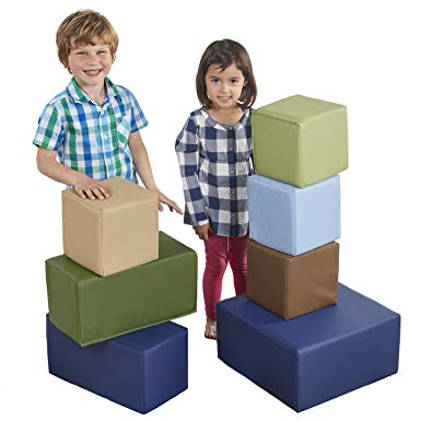 ECR4Kids Softzone Foam Big Building Blocks, Soft Play for Kids, Earthtone (7-Piece Set)