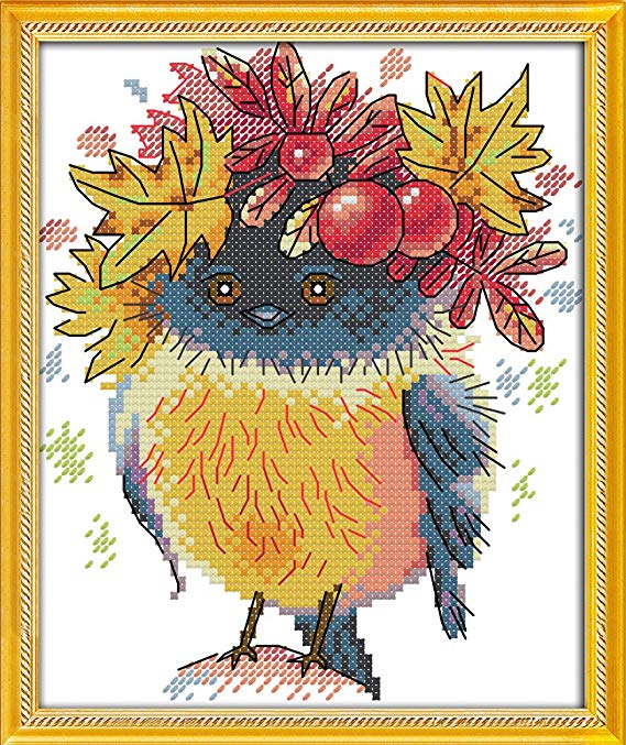 Joy Sunday Cross Stitch Kits 11CT Stamped Autumn Bird 8.66"x10.23" or 22cmx26cm Easy Patterns Embroidery for Girls Crafts DMC Cross-Stitch Supplies Needlework Animal Series