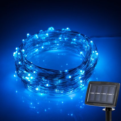 New Version Solar Powered 150LED 72Feet String Lights Starry Copper Wire Lights Solar Fairy String Lights Ambiance Lighting for Outdoor Gardens Homes Christmas Party-- 2 Modes Steady on  Flash Blue
