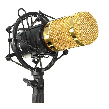 Condenser Microphone, M.Way Studio Broadcasting Vocal Recording Microphone KTV Mic with Shock Mount, Audio Cord, Foam Cap For Sounds Recording, Interview, Home, Stage, Music Insturments Black