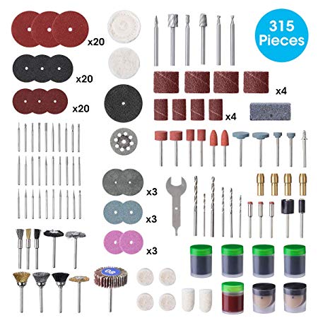 Rotary Tool Accessories Kit, GOCHANGE 315pcs Grinding Polishing Drilling Kit, 1/8'' Shank Electric Grinder Universal Fitment for Easy Cutting, Grinding, Sanding, Sharpening, Carving, Polishing(315pcs)
