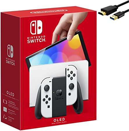 Newest Nintendo Switch OLED Model with White Joy-Con and Dock - 7" 1280 x 720 OLED Touchscreen, 64GB Storage, 802.11AC WiFi, Bluetooth, Ethernet, Type-C - Michooyel HDMI_Cable