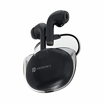 Portronics Harmonics Twins S4 Smart TWS Earbuds with Hall Switch Feature, Bluetooth 5.3, 16Hrs Playtime, 13mm Dynamic Drivers, Heavy Bass, Type C Charging(Black)