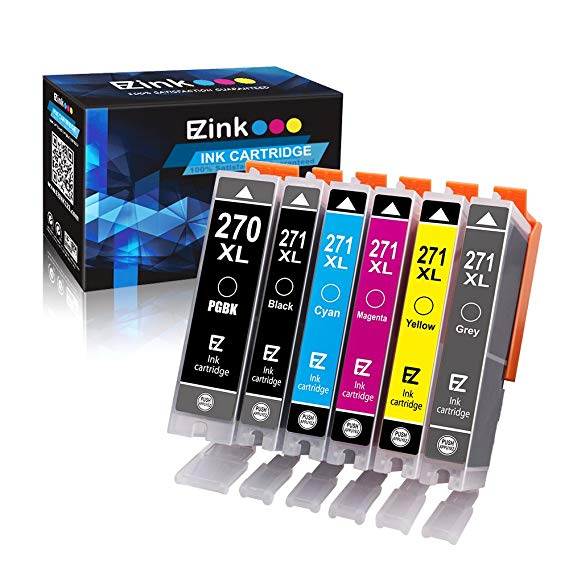 E-Z Ink (TM) Compatible Ink Cartridge Replacement for Canon PGI-270XL CLI-271XL PGI 270 to use with PIXMA TS9020 TS8020 MG7720 (1 Large Black, 1 Small Black, 1 Cyan, 1 Magenta, 1 Yellow, 1 Gray)6 Pack