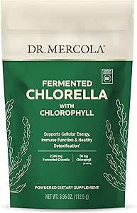 Dr. Mercola Fermented Chlorella with Chlorophyll Powder, 3.96 Oz. (112.5 g), 45 Servings, Supports Cellular Energy and Immune Function, Non-GMO, NSF Contents Certified