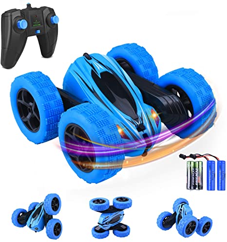 GAOPAN Remote RC Racing Car, RC Stunt Toy Car with Double Sided 360°Flips Control Tracks 4WD Off Road Truck for Kids and Adults（Two USB Rechargeable Batteries for Car）