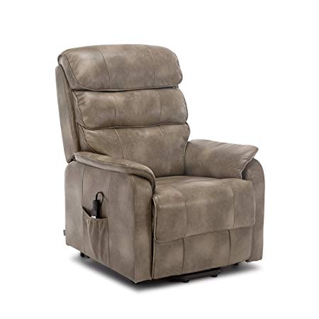 More4Homes BUCKINGHAM DUAL MOTOR ELECTRIC RISE RECLINER BONDED LEATHER ARMCHAIR SOFA MOBILITY CHAIR (Stone)