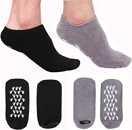 EXPER Moisturizing Gel Spa Humectant Moisturizer Socks for Men's Large Feet Size 10-12 Dry Hard Broken Rough Skin Cracked Heel Silicone Heel Socks (Black   Grey)