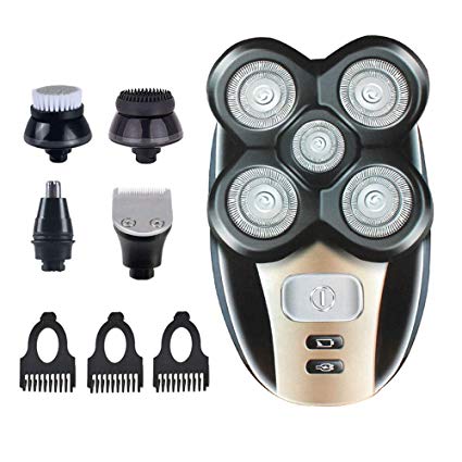 Men's 5 In 1 5D Electric Rotary Shaver Rechargeable Waterproof Five-Headed Beard, Hair Razor for a Perfect Bald Look, Cordless and USB Rechargeable