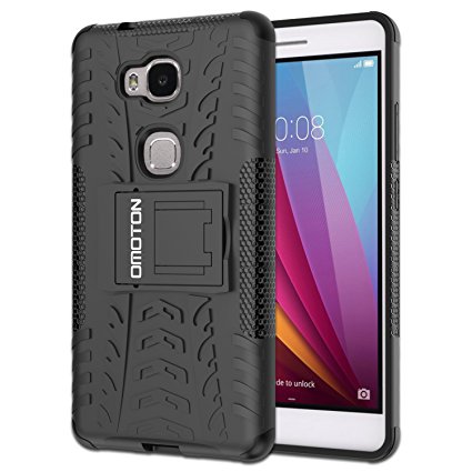 OMOTON Huawei Honor 5X Case - Dual-Layer [Soft TPU Interior] [Durable PC Exterior] High Impact Resistant Case For Huawei Honor 5X, Black