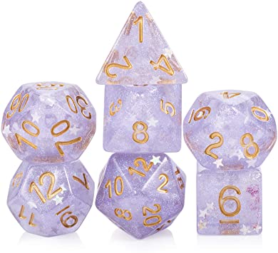 Shiny D&D Dice Set,DNDND 7 PCS Resin Polyhedral Dice with Organza Bag for Dungeons and Dragons,DND,Role Playing Games and Table Games