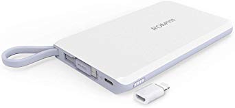 ROMOSS QS05 5000mAh Portable Charger, Mini Power Bank with Built-in Charge Cable Slim Thin Battery Packs Compatible with Cellphones, iPhone, Samsung Galaxy and More