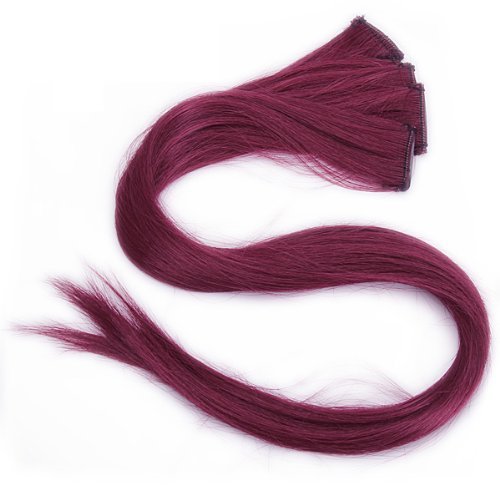 Burgundy Clip in Human Hair Extensions Straight Burgundy Clip on Highlights 5 Pieces/set 18 Inch Color Burgundy