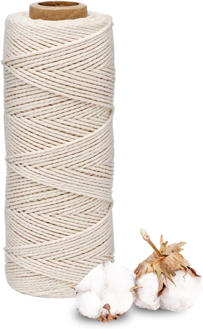 Eyerayo Bakers Twine String 1MM White Cotton Cord Macrame Rope Cooking String for Cooking Trussing Tying Poultry Meat Sausage Rotisserie and Gift Wrapping DIY Crafts 100M