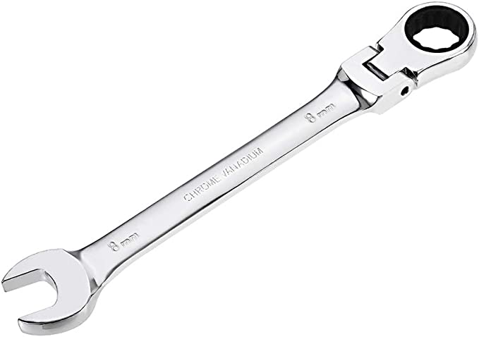 uxcell 8mm Flex-Head Ratcheting Combination Wrench Metric 72 Teeth 12 Point Rachet Box Ended Spanner Tools, Cr-V