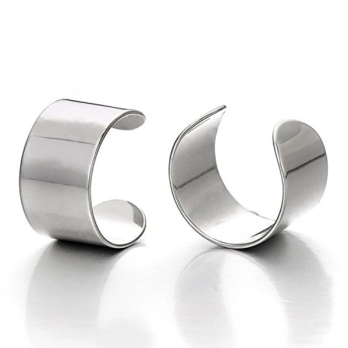 Sobly Jewelry 2pcs Silver Color Stainless Steel Ear Cuff Ear Clip Non-Piercing Clip On Earrings for Men and Women