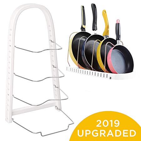 Pan Organizer Adjustable - Durable Lid Organizer - Expandable Pot Organizer Rack - Lid Holder - Vertical/Horizontal Pan Holder and Cookware Organizer - Pot Lid Organizer with Steel Dividers, White