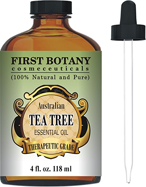 First Botany Cosmeceuticals Tea Tree Oil (Australian) 4 Fl.Oz. With Glass Dropper Pure And Natural Premium Quality - A Classified Therapeutic Essential Oil- Legion Dermatological Benefits