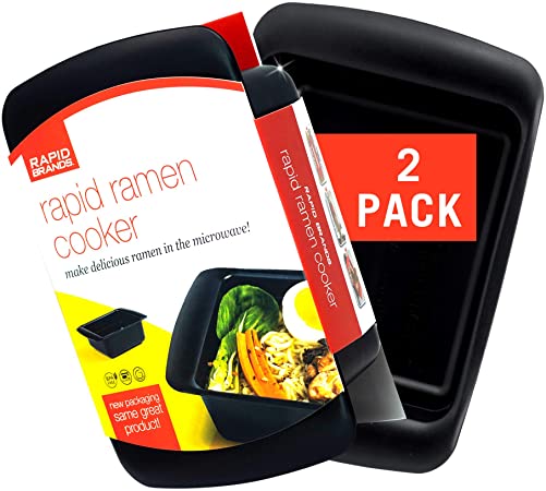 Rapid Ramen Cooker | Microwave Ramen in 3 Minutes | Perfect for Dorm, Small Kitchen, or Office | Dishwasher-Safe, Microwaveable, BPA-Free (Black 2 Pack)