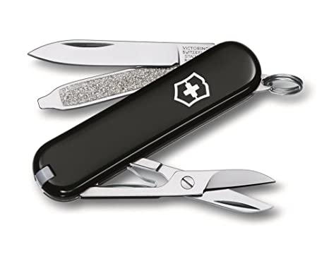 Victorinox Swiss Army Knife - Swiss Classic - 7 Functions, Multi-utility tool with a Pair of Scissors - Black, 58 mm, Medium (0.6223.3)