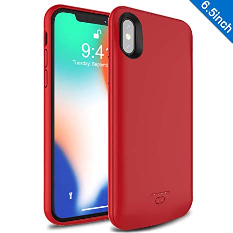 iPhone XS Max Battery Case, Wavypo 5000mAh Ultra Slim Extended Rechargeable Charger Case Portable Power Bank External Battery Pack Protective Charging Case For iPhone XS Max (6.5inch)-Red