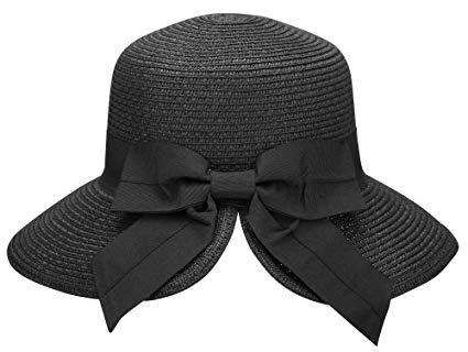 AbbyLexi Women's Pretty Vintage Foldable Straw Hat w/Large Accent Bowtie