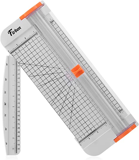 Firbon A4 Paper Cutter 12 Inch Titanium Paper Trimmer Scrapbooking Tool with Automatic Security Safeguard and Side Ruler for Craft Paper, Coupon, Label and Cardstock (White)