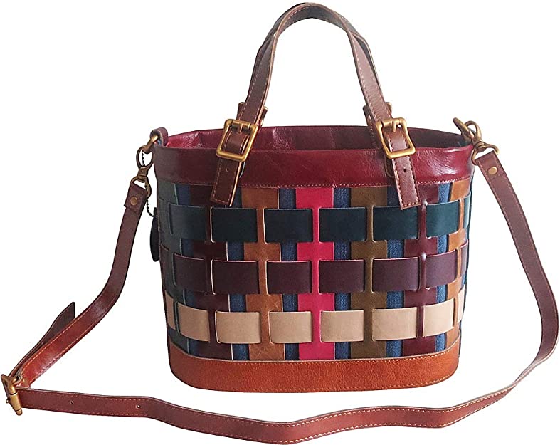 AmeriLeather Women's Leather Basketweave Purse, Basket Handbag Shoulder Bag