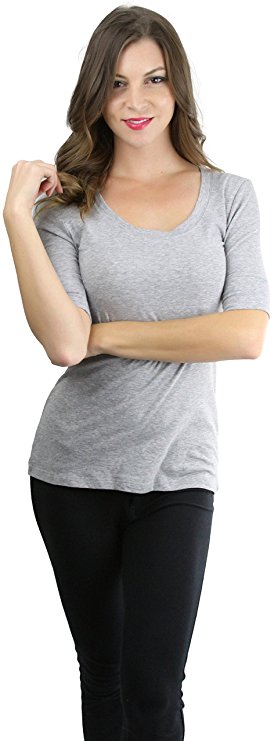 ToBeInStyle Women's Elbow Length Sleeve Scoop Neck Tee