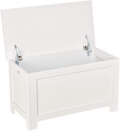 HOMCOM Casillero de Madera para Almacenamiento de Ropa Juguetes Banco para Almacenaje para Salón Habitación y Baño Carga de 20kg Blanco 81x40x46cm