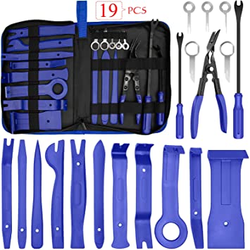 XBRN 19Pcs Trim Removal Tools Clip Pliers,Car Panel Door Audio Trim Removal Tool Kit, Auto Clip Pliers Fastener Remover Pry Tool Set with Storage Bag