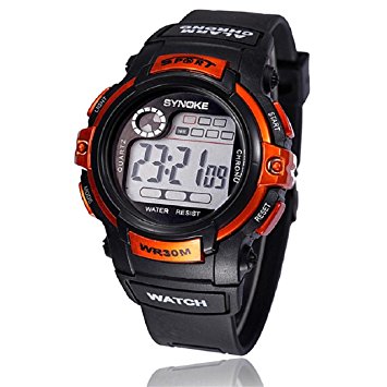 Malloom Boy Sports Waterproof Digital LED Quartz Alarm Date Brand Wrist Watch Orange