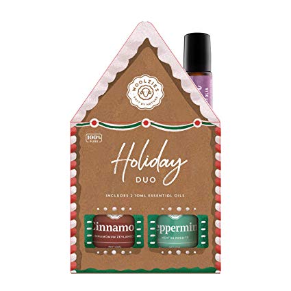 Woolzies Holiday Gingerbread House Essential Oil Set of 3| Incl. 100% Pure Cinnamon & Peppermint Oil & Lavender Roll On | Highest Quality Aromatherapy Therapeutic Grade | For Diffusion/Internal/Topic