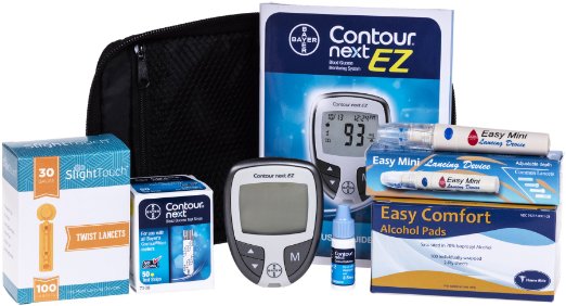 Contour Next Diabetes Testing Kit - Contour Next Ez Meter, 50 Bayer Contour Next Test Strips, 100 30g Lancets, 1 Lancing Device, 100 Alcohol Prep Pads and Control Solution