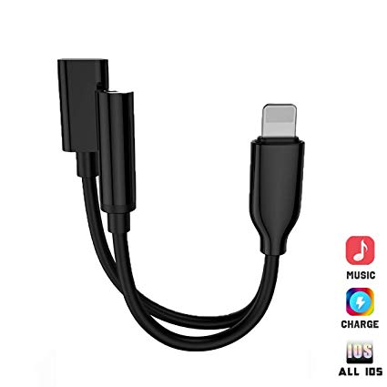 Headphone Adapter for iPhone 7 Headphone Jack Adapter Charge and Audio Aux Earphone for iPhone Connector for iPhone Xs/Xs Max/XR/iPhone 8/8 Plus/X 10/7/7 Plus Support All iOS System (Black)