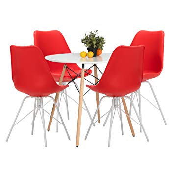 YUIKY Modern Dining Chairs Set of 4 with PU Leather Upholstered Side Chairs (Red)