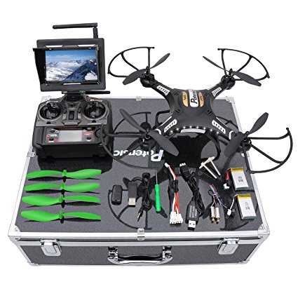 RC Quadcopter, Potensic F183DH Drone RTF Altitude Hold UFO with Newest Hover Function,2MP Camera& 5.8Ghz FPV LCD Screen Monitor & Drone Carrying Case-(Green)