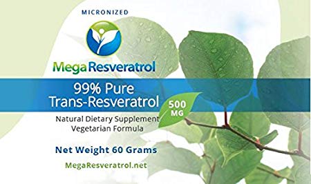 Mega Resveratrol, Pharmaceutical Grade, 99% Pure Micronized Trans-Resveratrol POWDER, Purity certified.