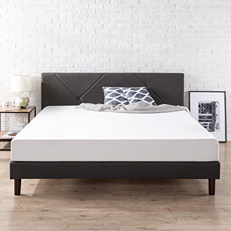 Zinus Upholstered Geometric Paneled Platform Bed with Wood Slat Support, King