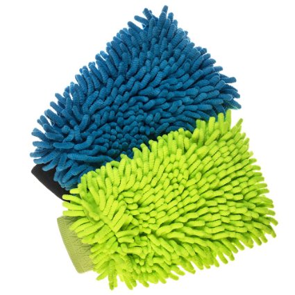 House Cleaning, Car Washing and Home Dusting Microfiber Mitts from Tiggsha, Two-Pack, Wash Clean Polish Faster Now