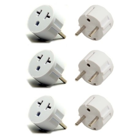 6PKSCHUKO Heavy Duty Grounded USA American to European German Schuko Outlet Plug Adapter - 6 Pack