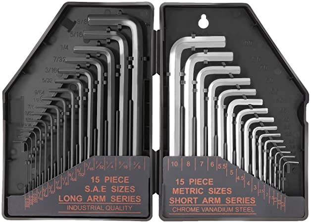 Tacklife Hex Key Allen Wrench Set 30-Piece with 15 Black Long Arm(Inches): 0.028”Up to 3/8" and 15 Matte Finished Short Arm(Metric): 0.7mm Up to 10 mm | HHW1A