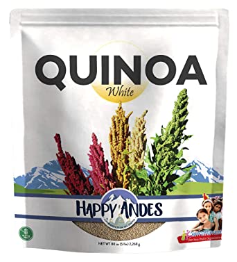 Happy Andes White Quinoa 5 lbs - Non Gluten, Whole Grain Natural Quinoa - Ready to Cook Food for Oats and Seeds Recipes - Healthy Meal with Vitamins and Protein - Best Value