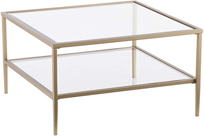 Two-Tier Glass Coffee Table - Metal Frame - Cocktail Table with Glass Top (Gold Frame)