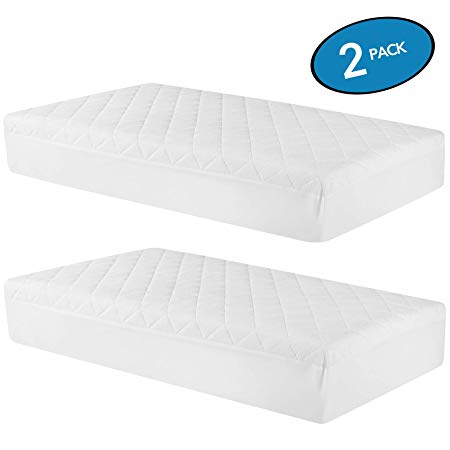 MoMA Waterproof Crib Mattress Cover (Set of 2) - 39x27 White Crib Mattress Protector - Soft Fitted Baby Crib Mattress Pad with 9-inch Pocket - Hypoallergenic Bamboo Fiber Toddler Mattress Pad