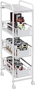 Honey-Can-Do Honey Can Do 4-Tier Slim Rolling Cart with Drawers, White CRT-09579 Black