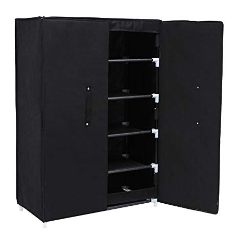 SONGMICS 6-Tier Shoe Rack, Shoe Shelf with 2 Doors, Shoe Storage Organiser, 61 x 28 x 89 cm, Black RXA16H