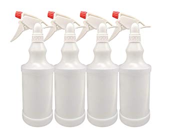 Plastic Spray Bottles Leak Proof Adjustable Nozzle Empty 32 oz - 1 Liter Value Pack of 4 with Commercial Grade Trigger Multi-Purpose Use for Cleaning Solutions, Planting, Cooking